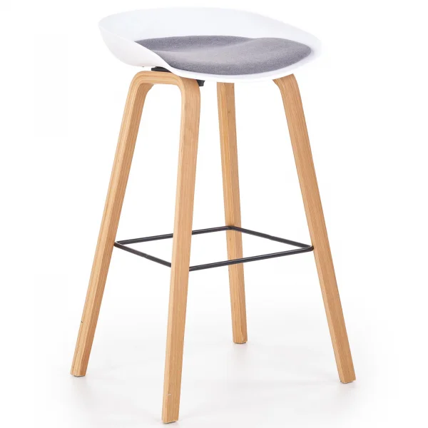 Sgabello alto imbottito in tessuto rovere bianco grigio Zoe