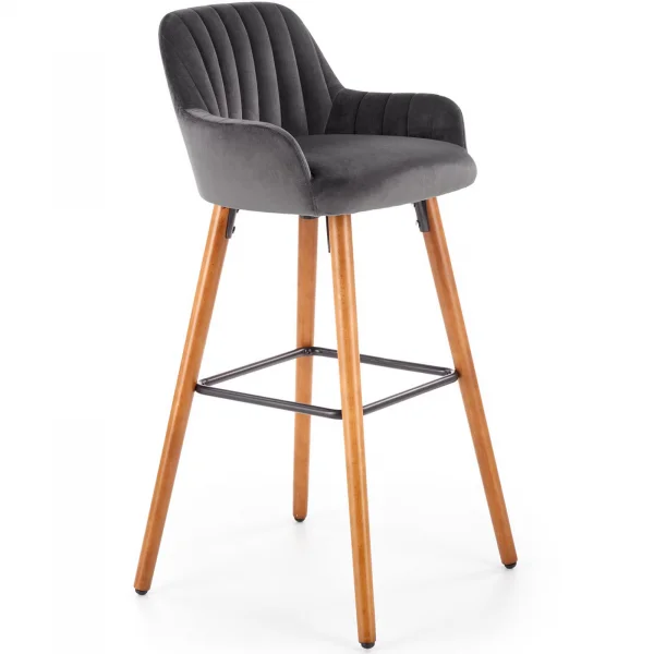 Sgabello alto imbottito stile scandinavo in velluto grigio rovere Nate