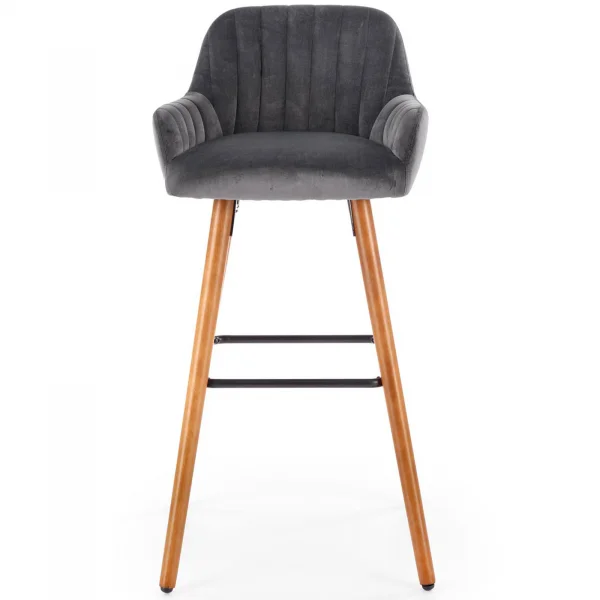Sgabello alto imbottito stile scandinavo in velluto grigio rovere Nate