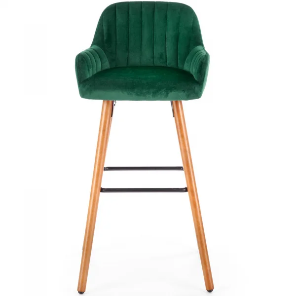 Sgabello alto imbottito stile scandinavo in velluto verde scuro rovere Nate