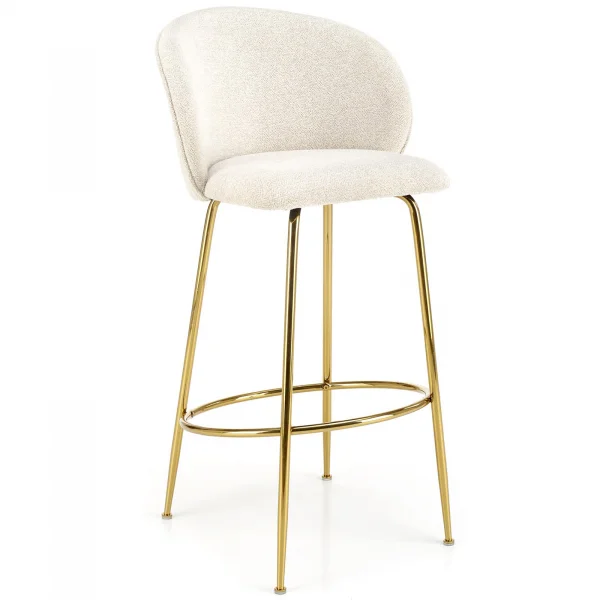 Sgabello alto in tessuto bianco panna oro Mabel