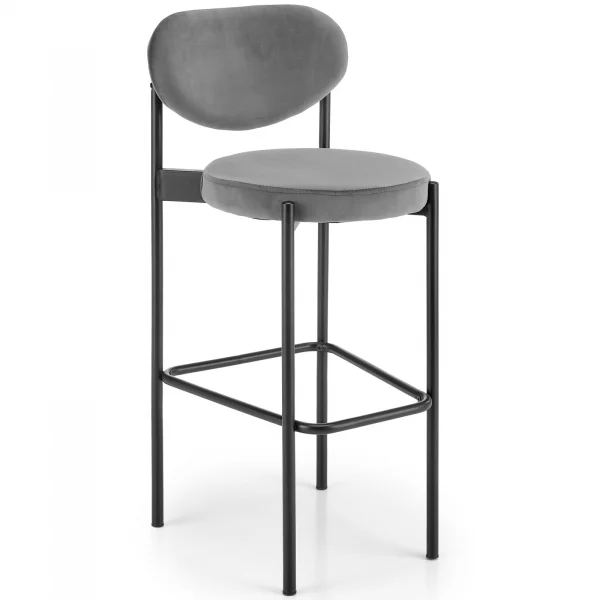 Sgabello alto in velluto grigio nero Kael