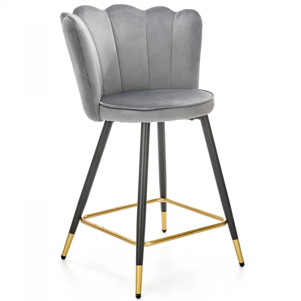 Sgabello alto in velluto grigio nero oro Seraphina