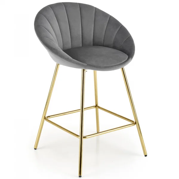 Sgabello alto in velluto grigio oro Silas
