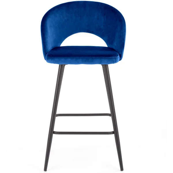 Sgabello alto moderno da bar in velluto blu nero Fober