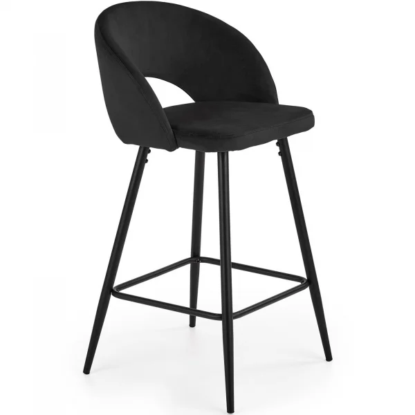 Sgabello alto moderno da bar in velluto nero Fober