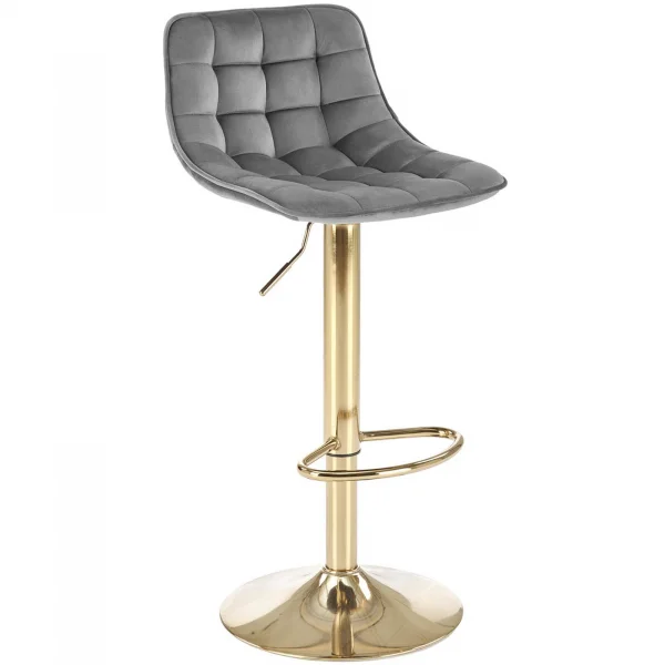 Sgabello alto regolabile in velluto moderno grigio oro Marisol