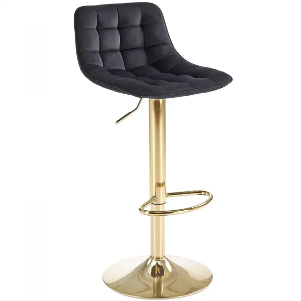 Sgabello alto regolabile in velluto moderno nero oro Marisol