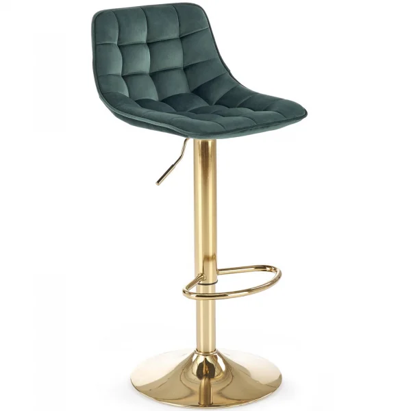 Sgabello alto regolabile in velluto moderno verde scuro oro Marisol