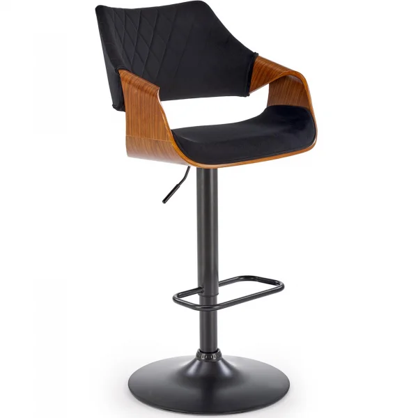 Sgabello alto regolabile in velluto nero rovere Wiston
