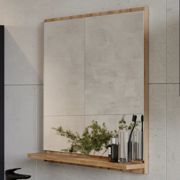 Specchio da parete 60x57cm con mensola rovere Bully