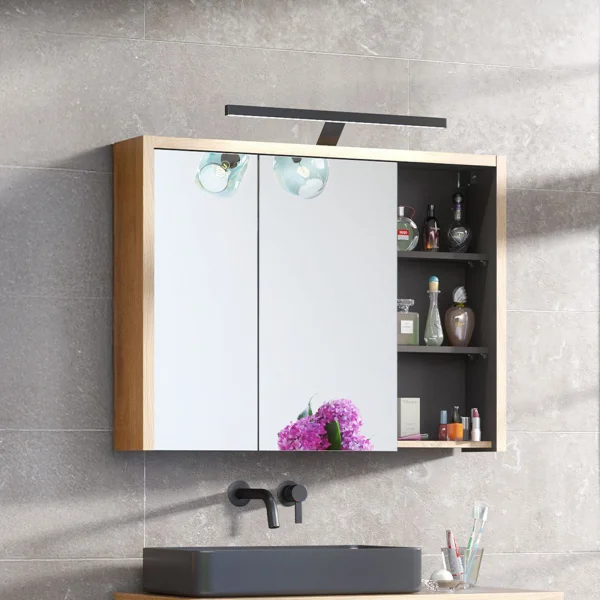 Specchio mobile contenitore 100x75cm 2 ante rovere antracite Veny
