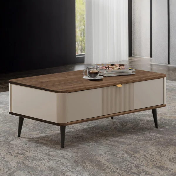 Tavolino da salotto 100x42 cm 1 anta a ribalta beige cashmere noce Arden