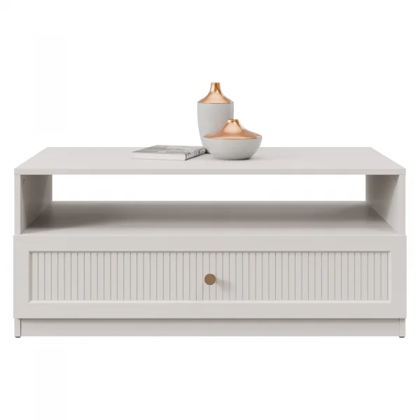 Tavolino da salotto 100x55 cm cannettato 1 cassetto beige cashmere Rolly