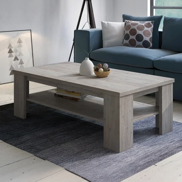 Tavolino da salotto 110x55cm 1 ripiano moderno rovere grigio Islen