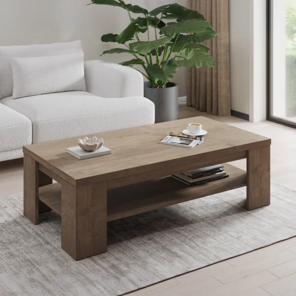 Tavolino da salotto 130x67cm 1 ripiano moderno noce Islen