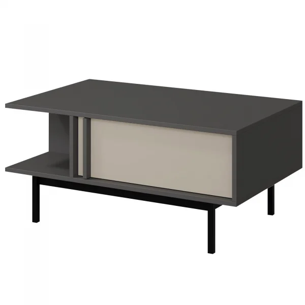 Tavolino da salotto 93x43 cm 1 cassetto antracite beige Essenzia