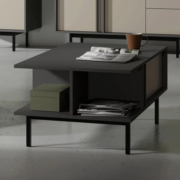 Tavolino da salotto 93x43 cm 1 cassetto antracite beige Essenzia