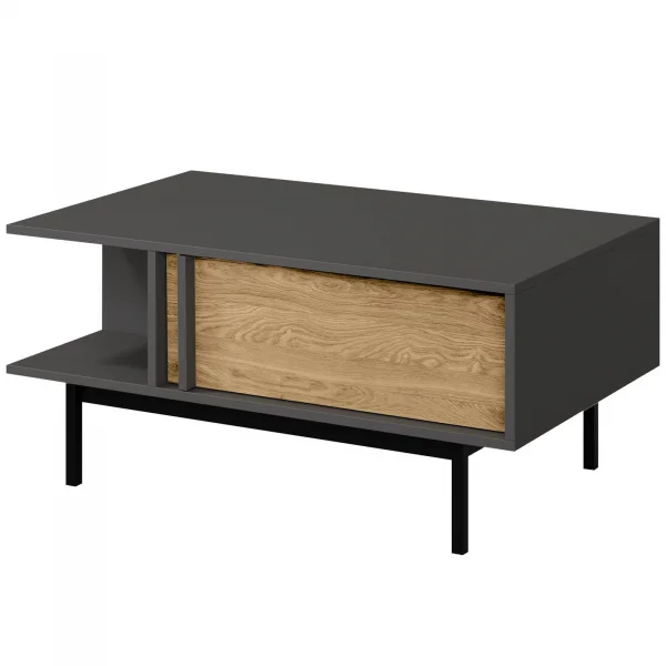 Tavolino da salotto 93x43 cm 1 cassetto antracite rovere Essenzia