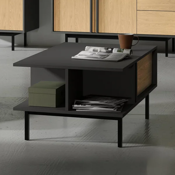 Tavolino da salotto 93x43 cm 1 cassetto antracite rovere Essenzia