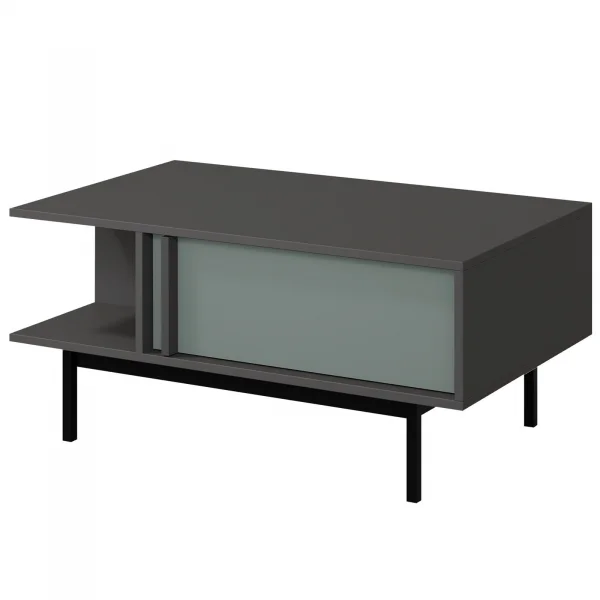 Tavolino da salotto 93x43 cm 1 cassetto antracite verde Essenzia