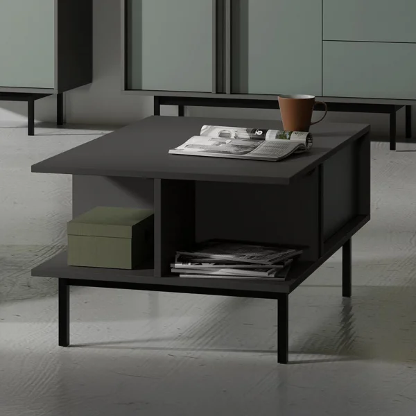Tavolino da salotto 93x43 cm 1 cassetto antracite verde Essenzia