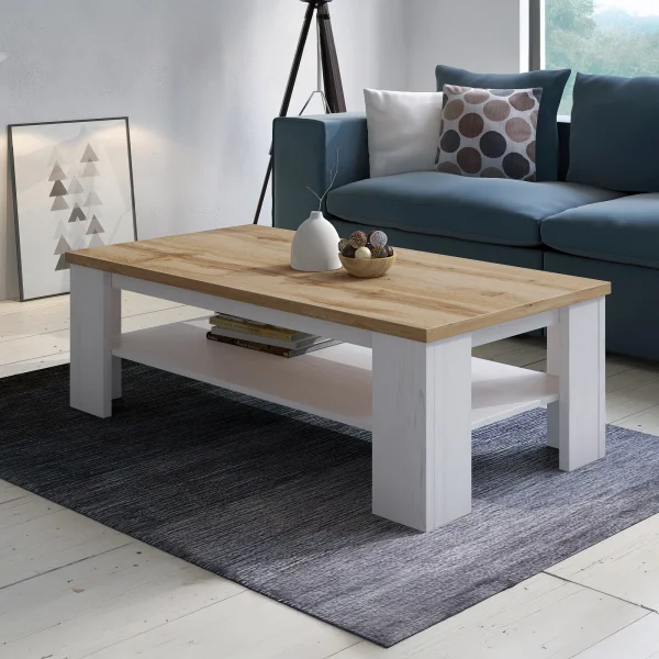 Tavolino da salotto 130x67cm 1 ripiano moderno bianco opaco rovere Islen
