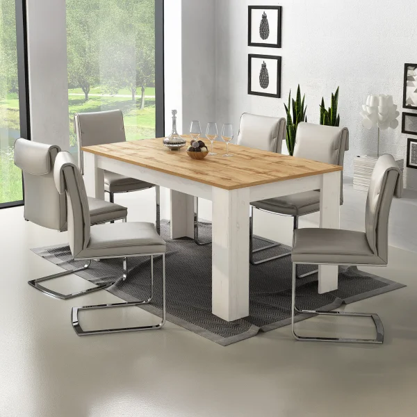 Tavolo da pranzo allungabile 160/220 cm moderno bianco opaco  rovere Basalt