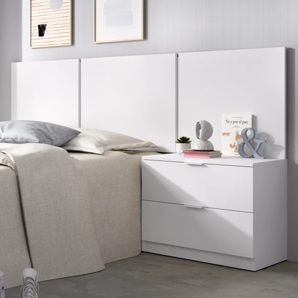 Testiera letto singolo 3 moduli 156cm con comodino 2 cassetti bianco Liberty