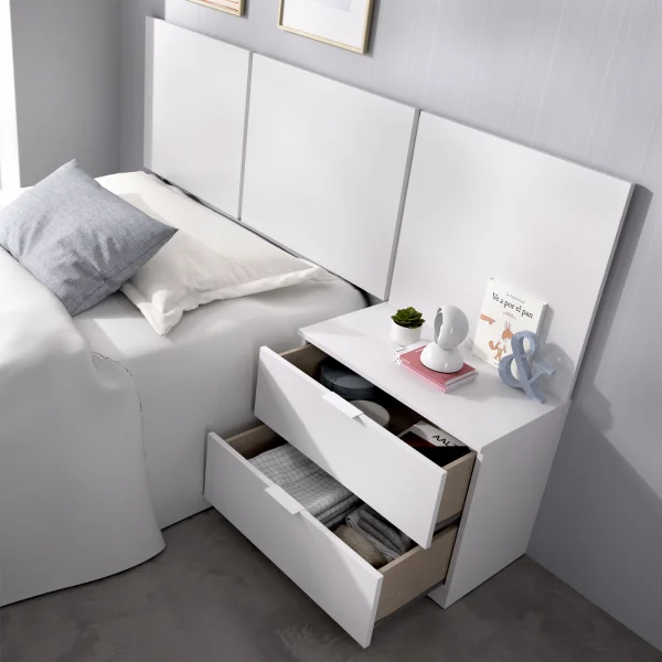 Testiera letto singolo 3 moduli 156cm con comodino 2 cassetti bianco Liberty