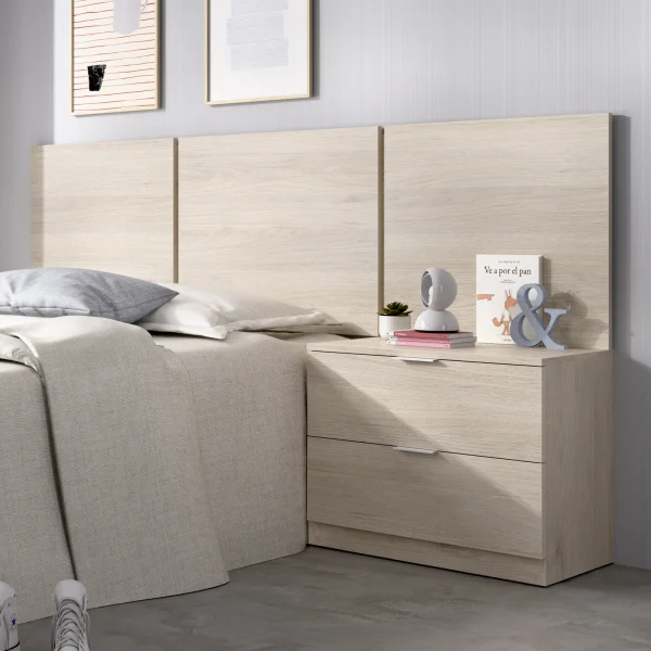 Testiera letto singolo 3 moduli 156cm con comodino 2 cassetti rovere Liberty
