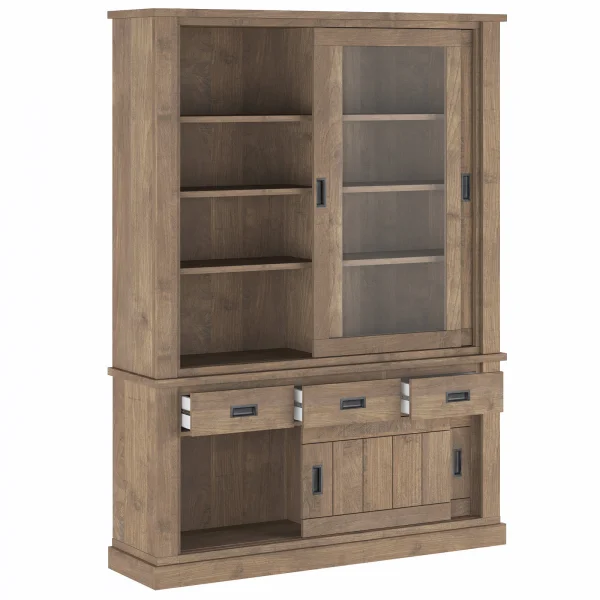 Vetrina 150x204h cm 4 ante scorrevoli 3 cassetti soggiorno noce nero Islen