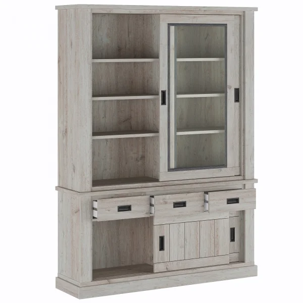 Vetrina 150x204h cm 4 ante scorrevoli 3 cassetti soggiorno rovere grigio nero Islen