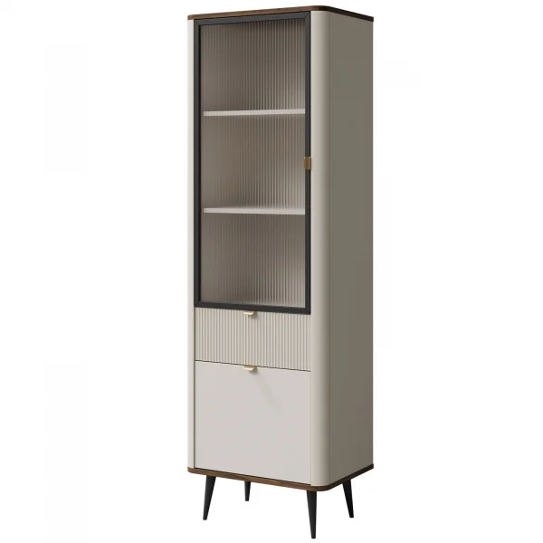 Vetrina 60x191 cm 2 ante 1 cassetto beige cashmere noce Arden