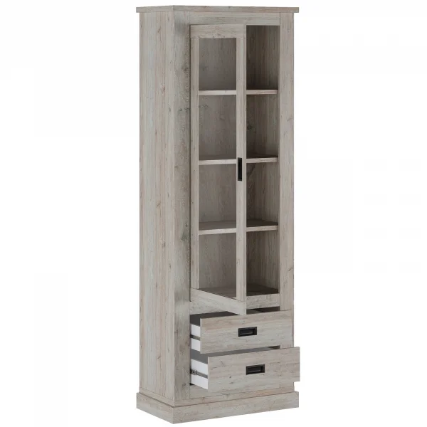 Vetrina 73x204h cm 1 anta 2 cassetti soggiorno rovere grigio nero Islen