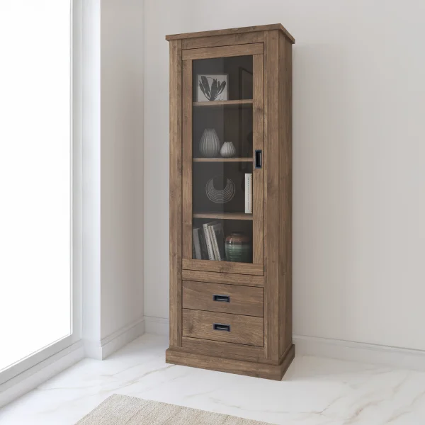 Vetrina 73x204h cm 1 anta 2 cassetti soggiorno noce nero Islen