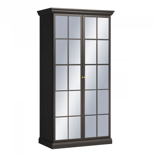 Armadio 103x200h cm 2 ante a specchio shabby nero grafite Purro