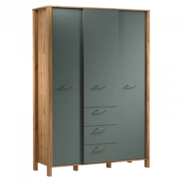 Armadio 138x200h cm 3 ante 3 cassetti rovere verde Leave