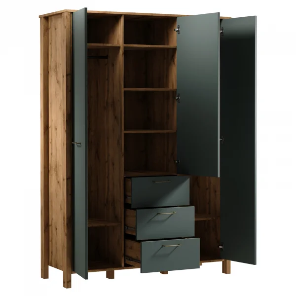 Armadio 138x200h cm 3 ante 3 cassetti rovere verde Leave