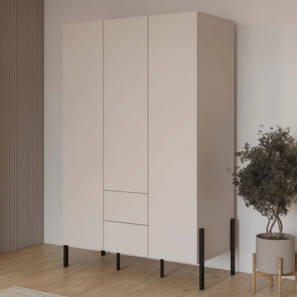 Armadio 139x210h cm 3 ante e 2 cassetti beige cashmere Simple