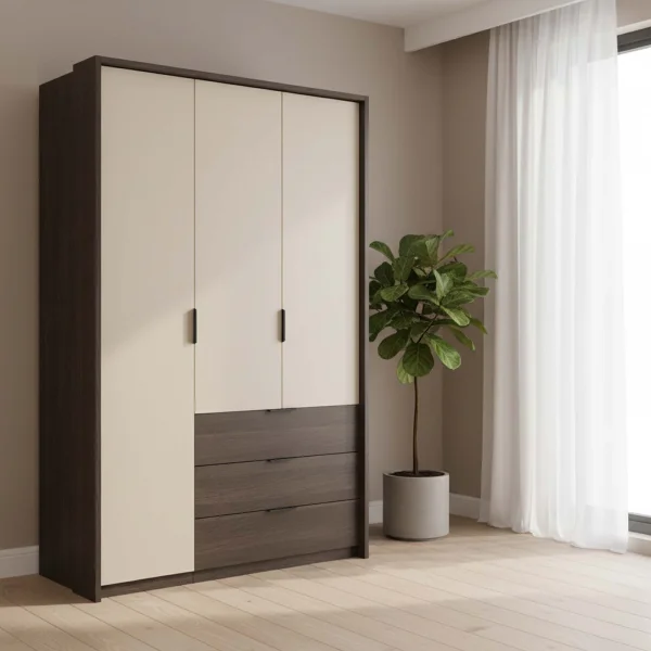 Armadio 139x217h cm 3 ante 3 cassetti beige noce Betancuria