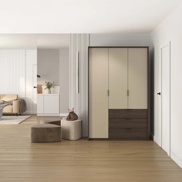 Armadio 139x217h cm 3 ante 3 cassetti beige noce Betancuria
