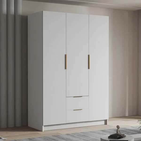 Armadio 150x216h cm 3 ante battenti 2 cassetti bianco opaco Ampy