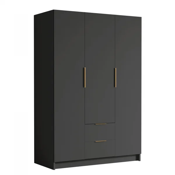 Armadio 150x216h cm 3 ante battenti 2 cassetti nero opaco Ampy
