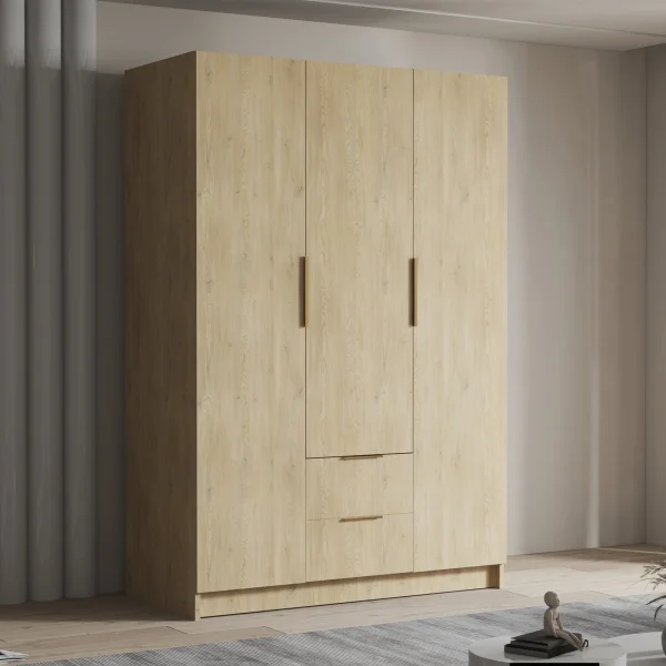 Armadio 150x216h cm 3 ante battenti 2 cassetti rovere Ampy