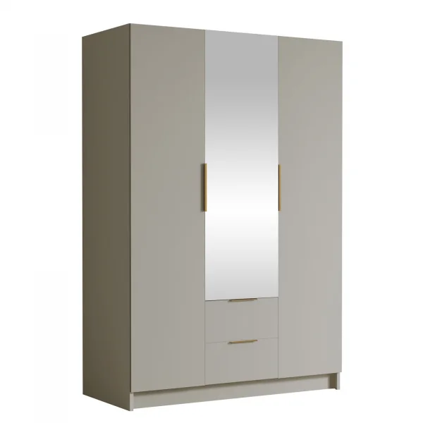 Armadio 150x216h cm 3 ante battenti con specchio 2 cassetti beige cashmere Ampy