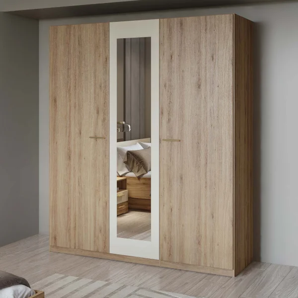 Armadio 179x215h cm 3 ante con specchio rovere beige Ama