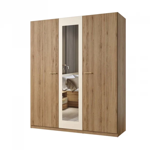 Armadio 179x215h cm 3 ante con specchio rovere beige Ama