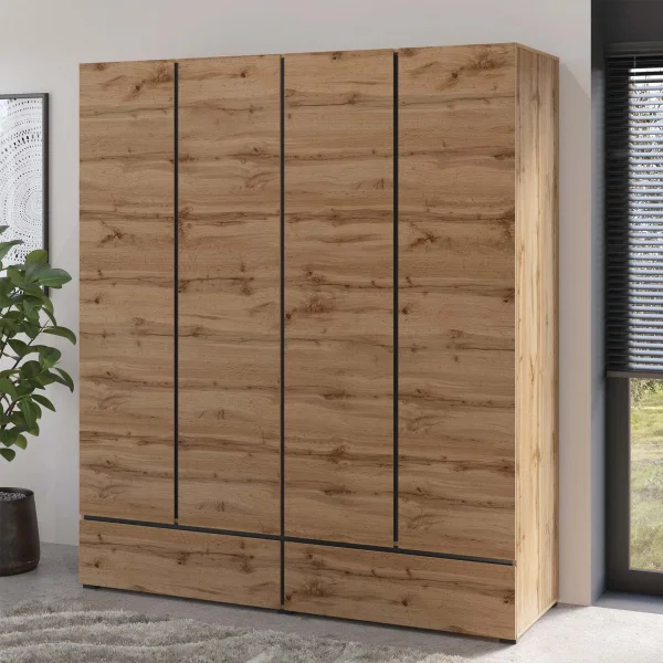 Armadio 180x210h cm 4 ante con 2 cassetti rovere Lolla