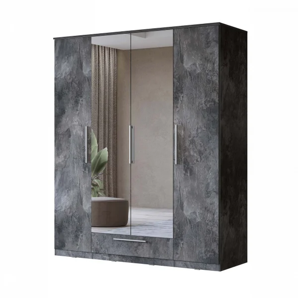 Armadio 181x215h cm 4 ante 1 cassetto con specchio ossido effetto pietra Frisk